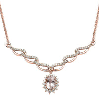 Pink Morganite and Moissanite Necklace 18 Inches in Vermeil Rose Gold Over Sterling Silver 1.85 ctw