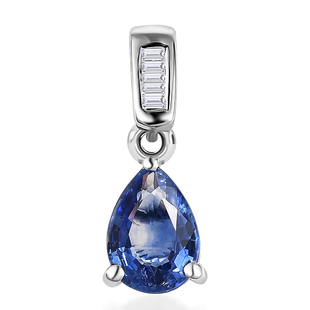 Luxoro AAA Ceylon Blue Sapphire and G-H I3 Diamond 0.85 ctw Pendant without Chain in 14K White Gold