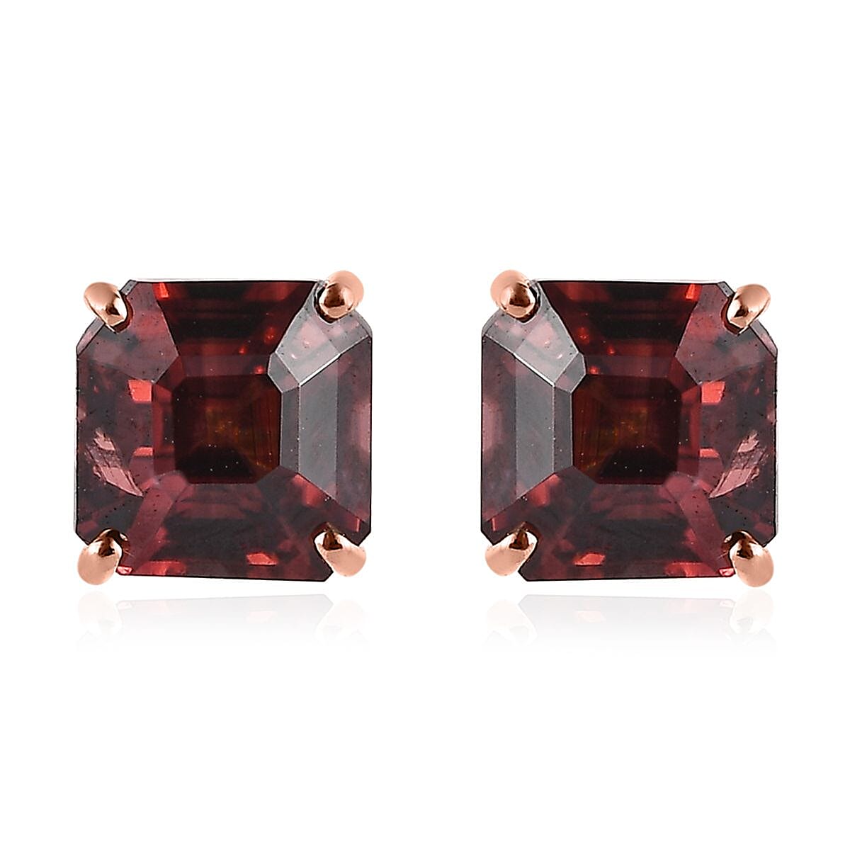 Luxoro 10K Rose Gold Asscher Cut Premium Pink Zircon Solitaire Stud Earrings 3.50 ctw