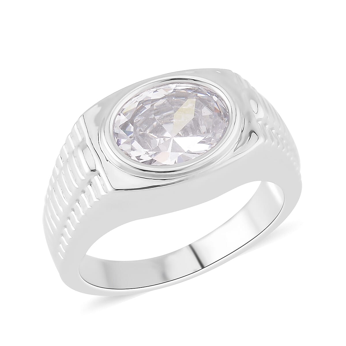 Simulated White Diamond Men's Ring in Silvertone 7.00 ctw