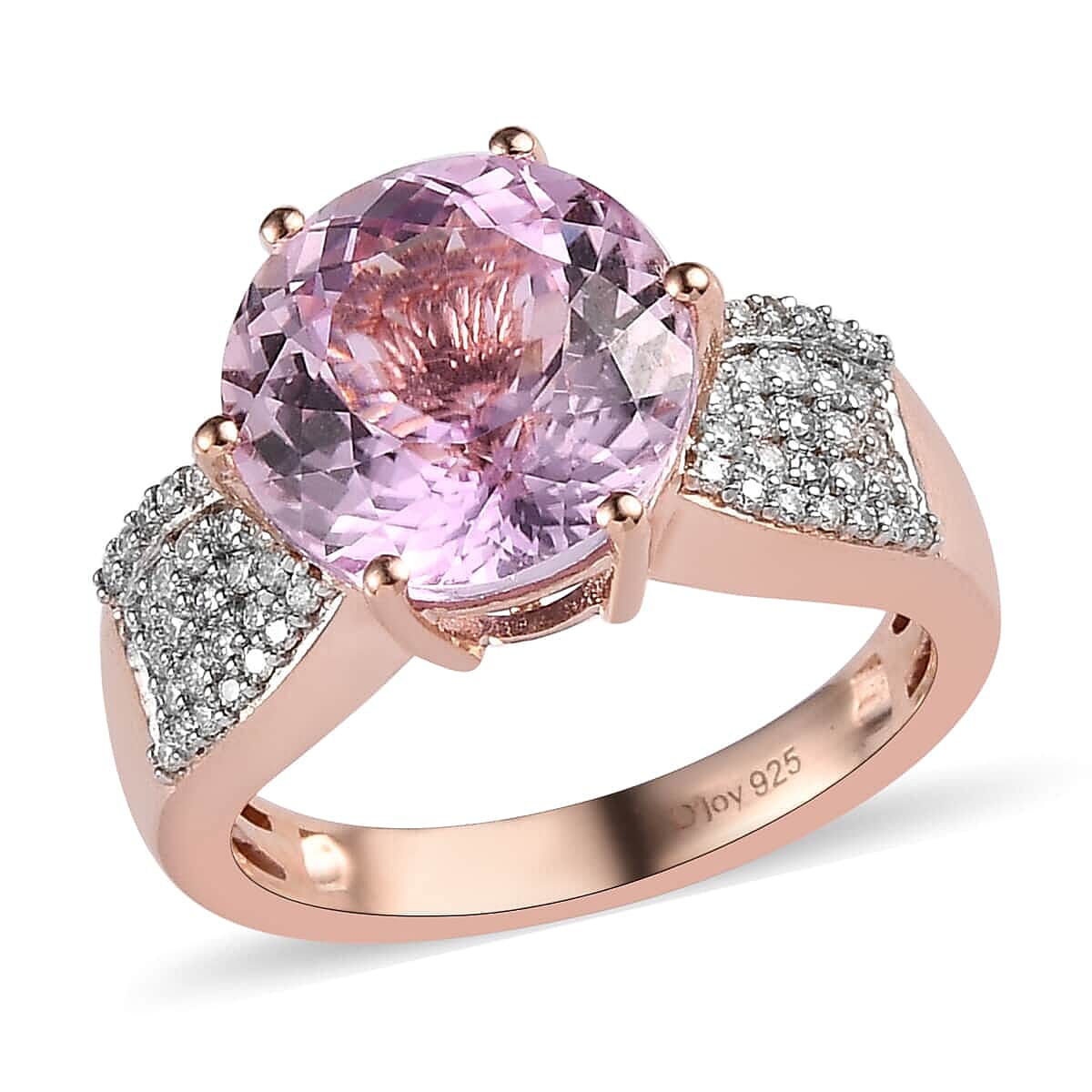 Patroke Kunzite and Moissanite Ring in Vermeil Rose Gold Over Sterling Silver 6.90 ctw