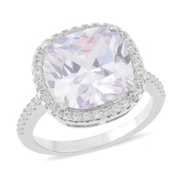 Simulated White Diamond Halo Ring in Silvertone (Size 10.0) 10.00 ctw