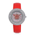 Genoa Miyota Japanese Movement Simulated Red & White Diamond Watch in Silvertone with Red Genuine Leather Strap (6.25-8.0 Inches) (38mm) 1.50 ctw - Sticky add to cart bar
