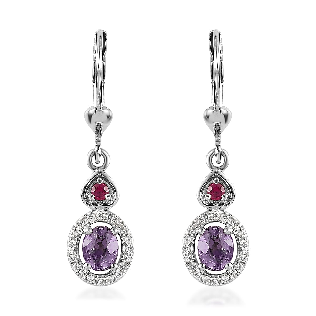 Tanzanian Lavender Spinel and Multi Gemstone Dangling Earrings in Platinum Over Sterling Silver 1.25 ctw