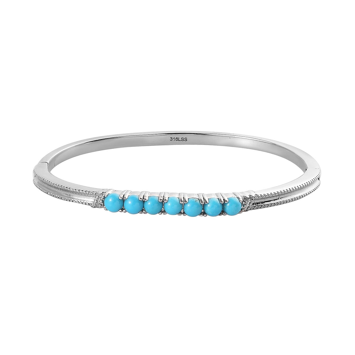 Sleeping Beauty Turquoise Bangle Bracelet in Stainless Steel (6.50 In) 2.15 ctw