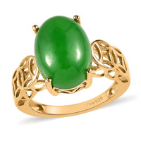Green Jade Solitaire Chinese Coin Symbol Ring in Vermeil YG Over Sterling Silver (Size 10.0) 8.00 ctw