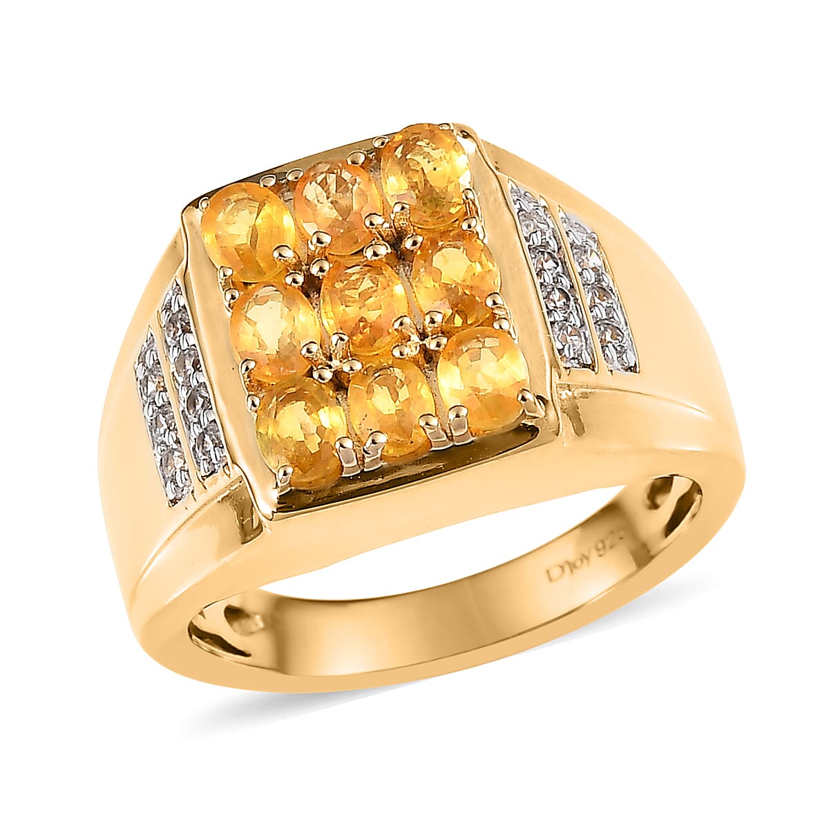 Yellow Sapphire, White Zircon Men's Ring in Vermeil YG Over Sterling Silver (Size 11.0) 2.50 ctw