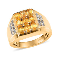 Yellow Sapphire, White Zircon Men's Ring in Vermeil YG Over Sterling Silver (Size 11.0) 2.50 ctw