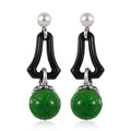 Black and Green Jade (D) and White Freshwater Pearl Dangle Earrings in Rhodium Over Sterling Silver 38.35 ctw - Sticky add to cart bar