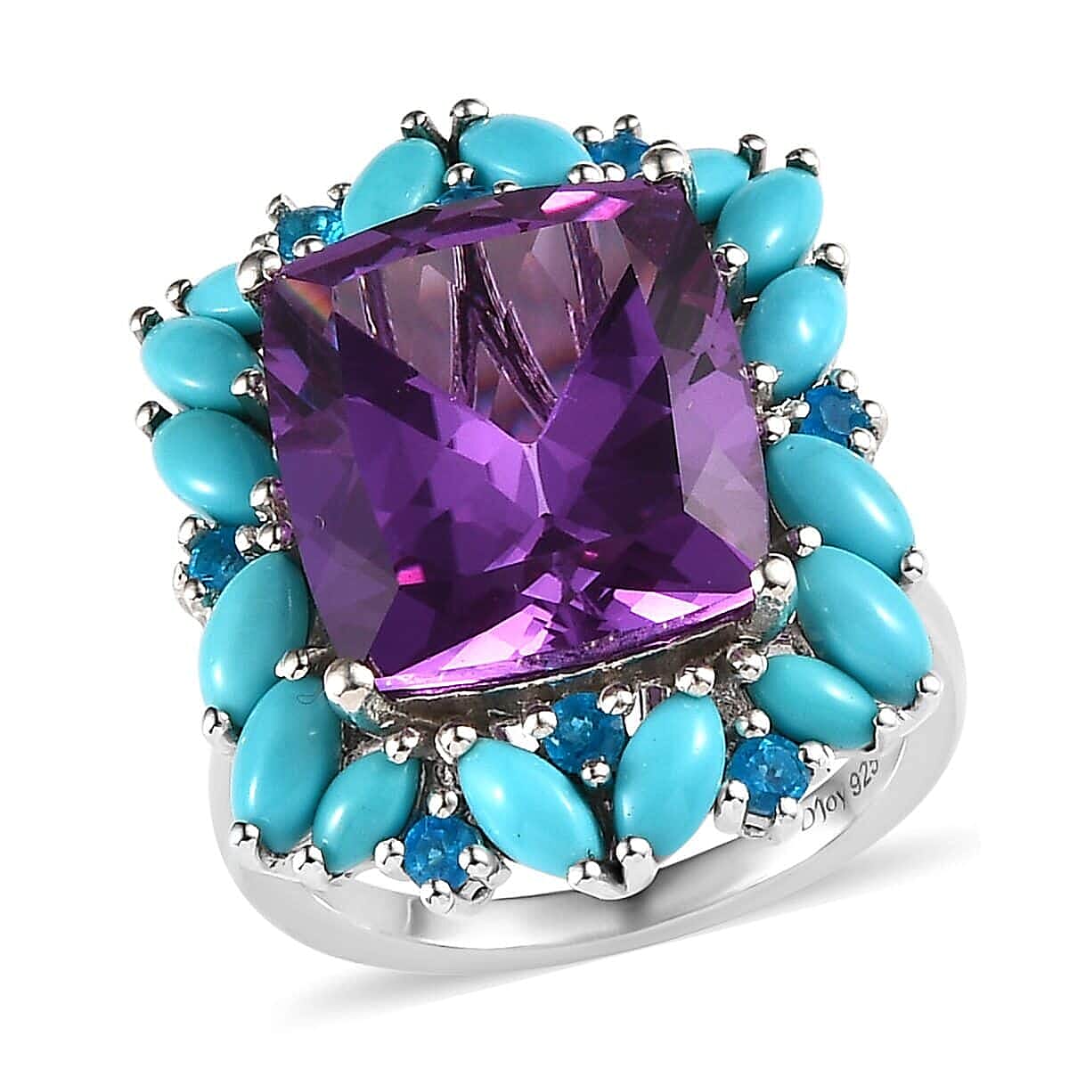 Lab Grown Color Change Sapphire and Multi Gemstone Ring in Platinum Over Sterling Silver 15.25 ctw