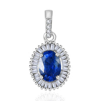 Luxoro 10K White Gold AAA Ceylon Blue Sapphire and Diamond Halo Pendant 1.25 ctw
