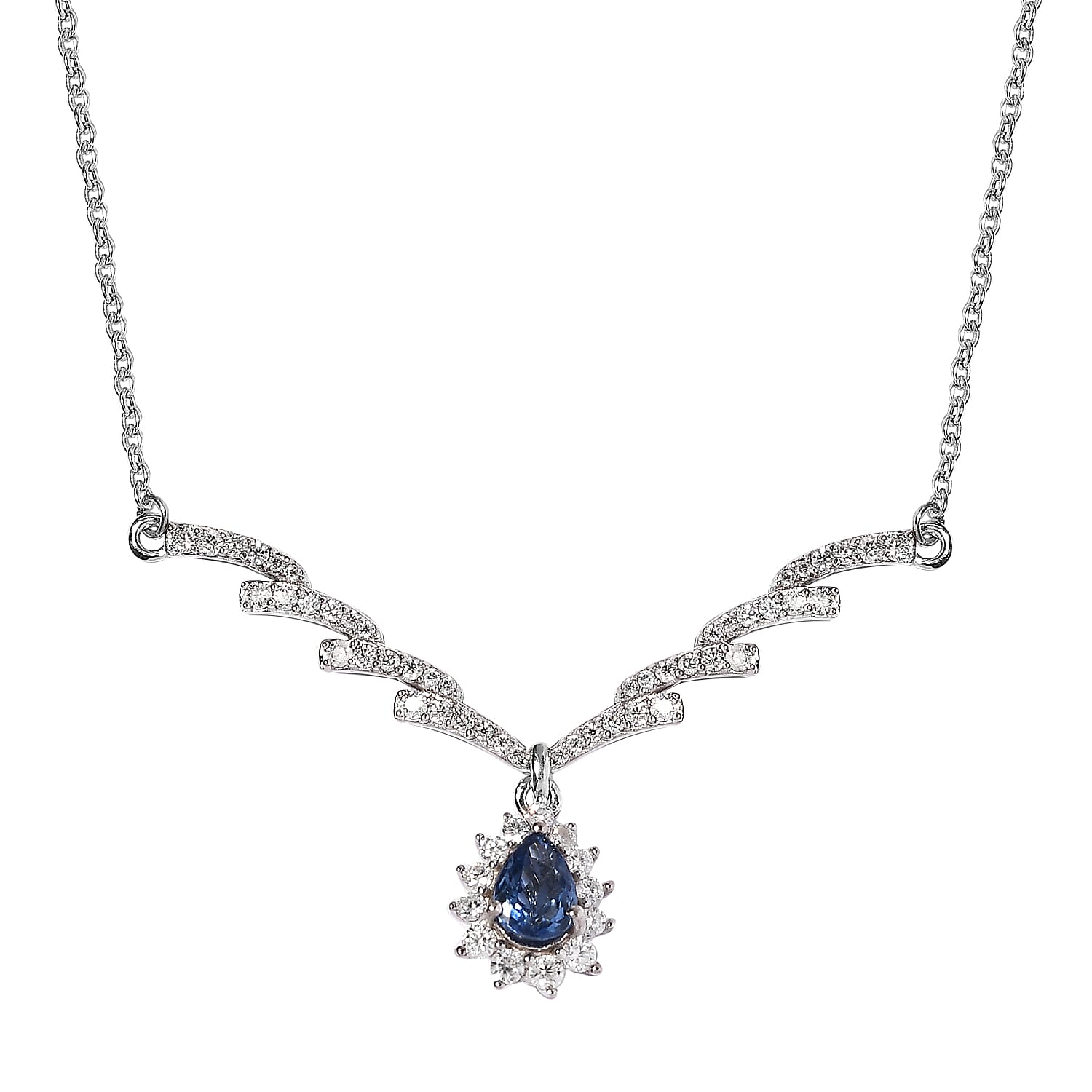 Ceylon Blue Sapphire and Moissanite Necklace 18 Inches in Platinum Over Sterling Silver 1.90 ctw