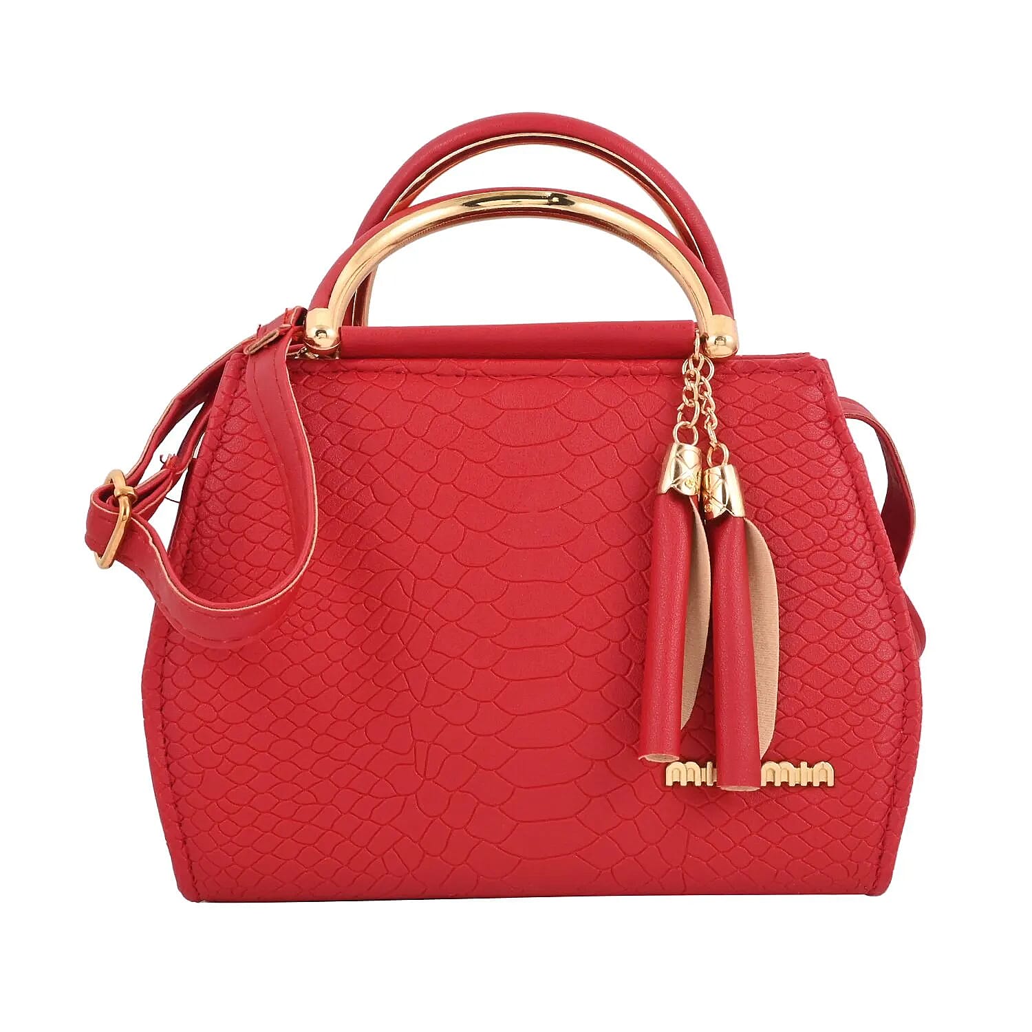 Orange Faux Leather Shoulder Bag with tassels (9.84""x7.87""x3.54"")