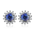 Peacock Tanzanite and White Zircon Floral Stud Earrings in Platinum Over Sterling Silver 1.50 ctw - Sticky add to cart bar