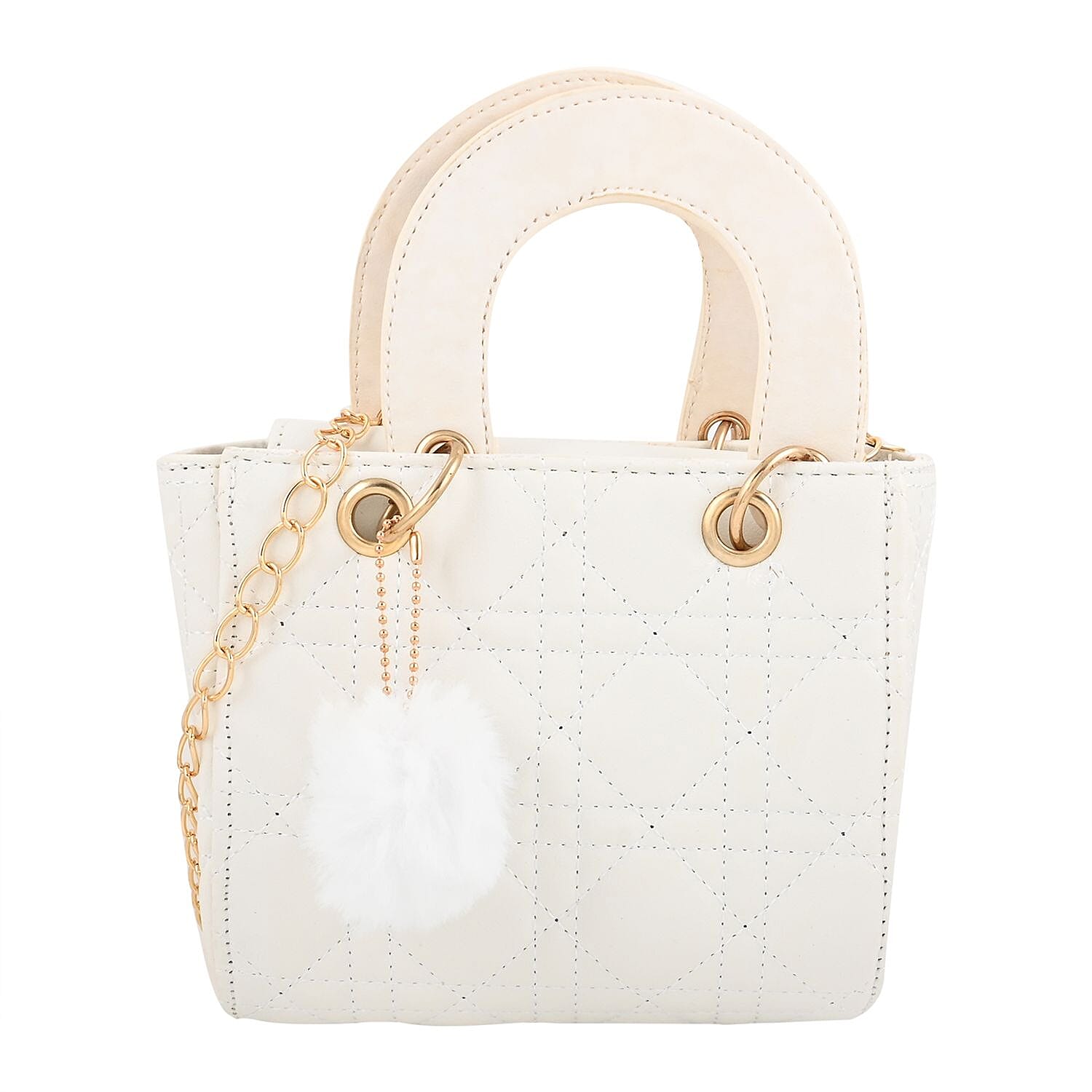 White Faux Leather Crossbody Bag (7.08"x6.1"x 3.14")