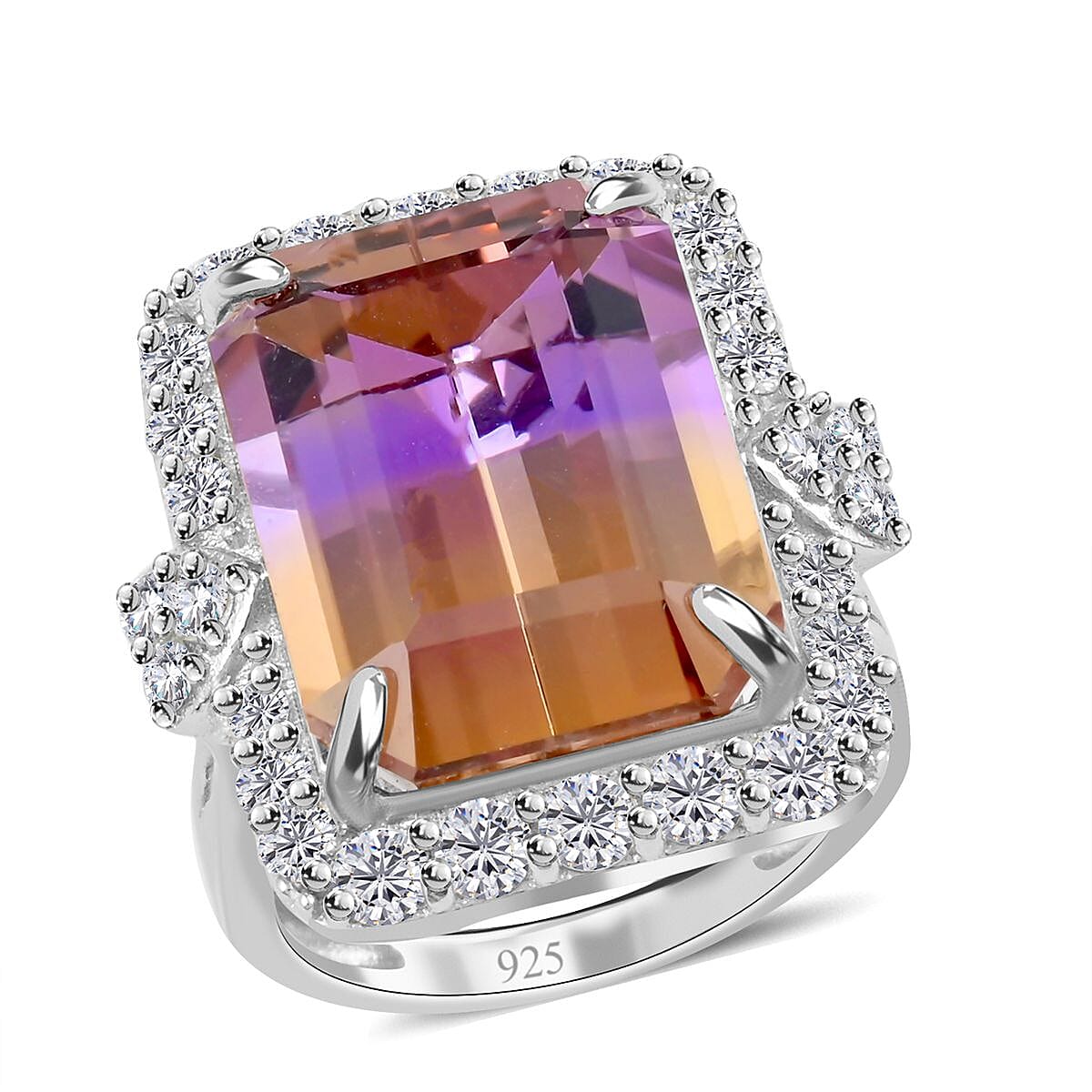 Anahi Ametrine and Moissanite Ring in Rhodium Over Sterling Silver 14.40 ctw