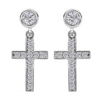 Moissanite Cross Dangle Earrings in Platinum Over Sterling Silver 1.25 ctw