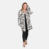 Tamsy White with Brown Leopard Pattern Winter Outfit with 2 Pocket - One Size Fits Most