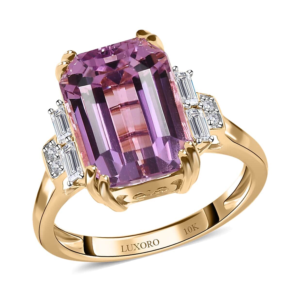 Luxoro 10K Rose Gold AAA Patroke Kunzite and Moissanite Ring 7.00 ctw