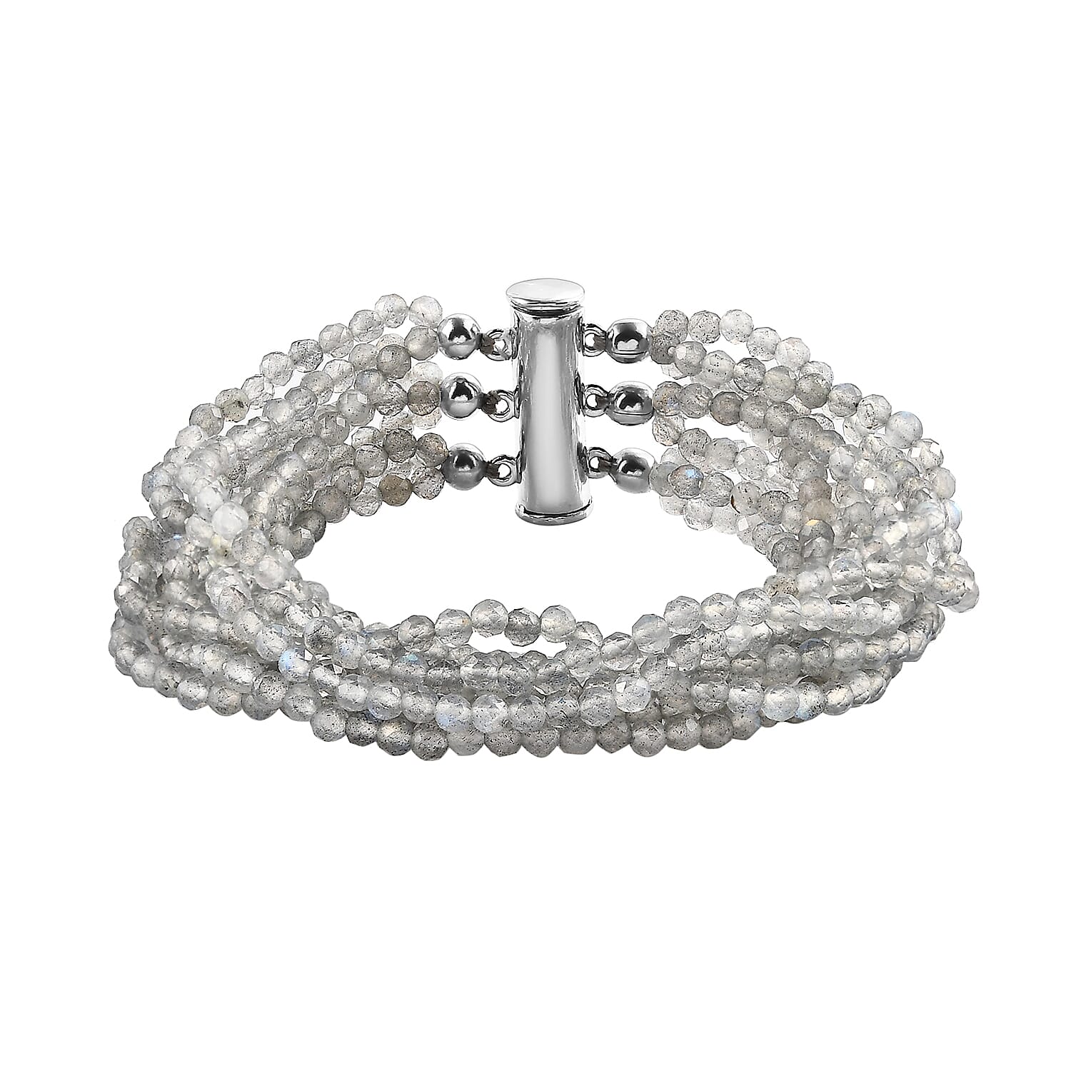 Malagasy Labradorite Multi-row Bracelet in Sterling Silver (7.25 In) 118.00 ctw