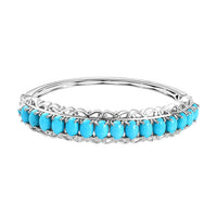 Sleeping Beauty Turquoise Bangle Bracelet in Platinum Over Sterling Silver (6.50 In) 10.85 ctw