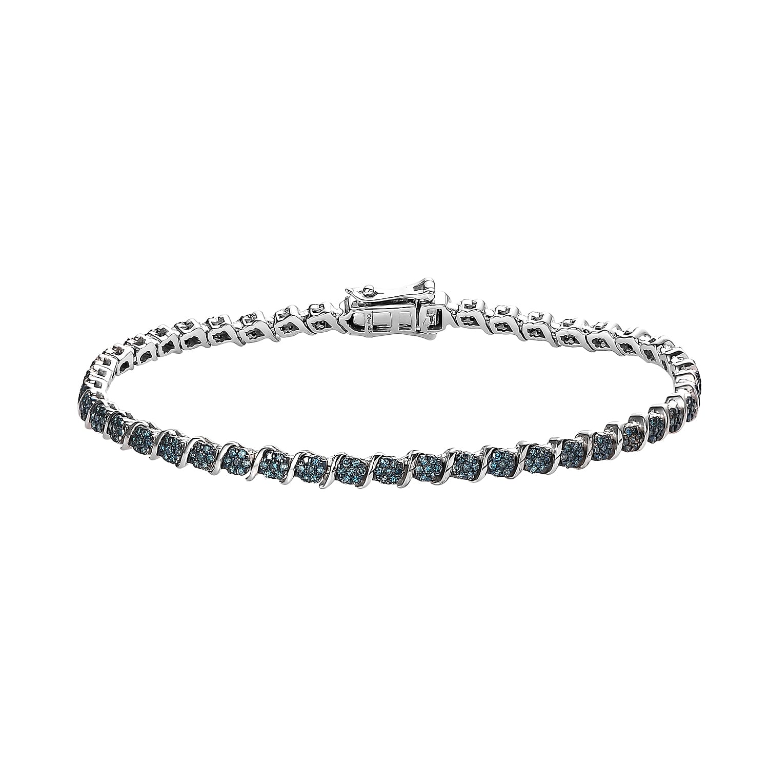 Venice Blue Diamond I1-I2 Tennis Bracelet in Platinum Over Sterling Silver (7.25 In) 1.50 ctw