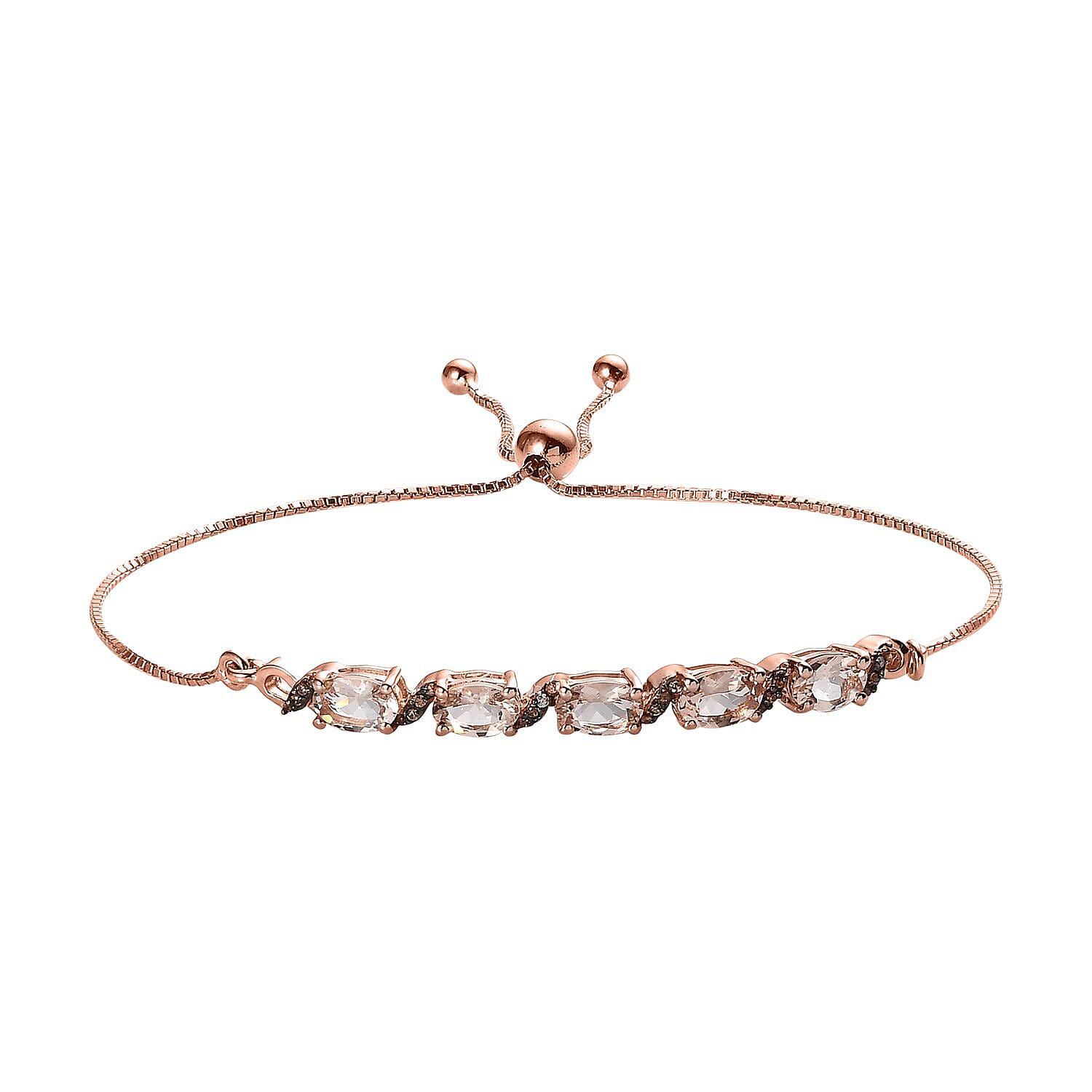 Marropino Morganite and Champagne Zircon Bolo Bracelet in Vermeil Rose Gold Over Sterling Silver 2.25 ctw