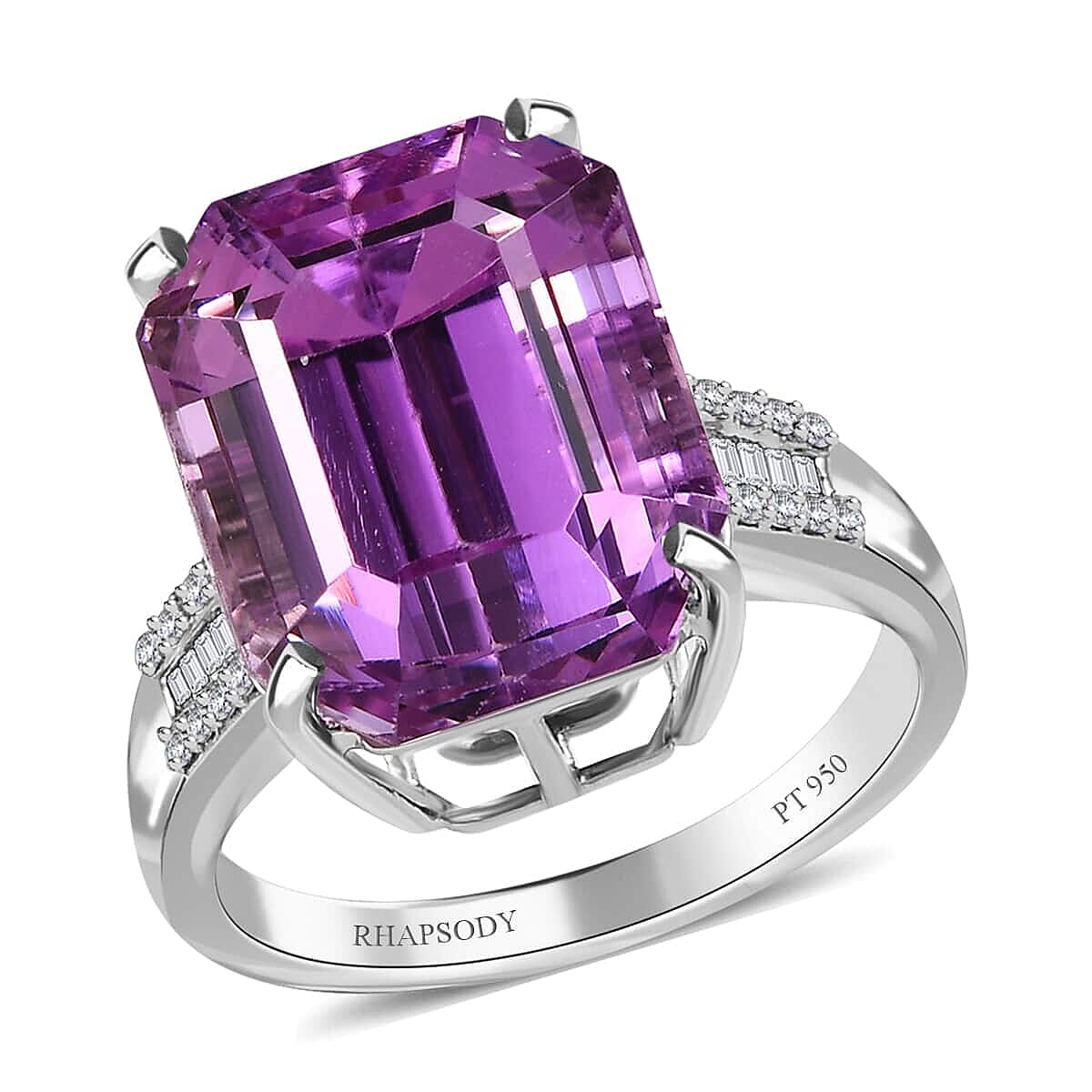 Rhapsody 950 Platinum AAAA Patroke Kunzite and E-F VS Diamond Ring 7.65 Grams 10.35 ctw