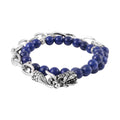 Lapis Lazuli Beaded and Link Chain Double Layered Men's Dragon Bracelet in Silvertone and Stainless Steel (8.00 In) 117.50 ctw - Sticky add to cart bar