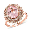 Luxoro 14K Rose Gold AAA Pink Morganite and G-H I2 Diamond Sunburst Ring 3.90 ctw - Sticky add to cart bar