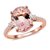 Luxoro 14K Rose Gold AAA Pink Morganite and G-H I2 Diamond Ring 3.40 ctw