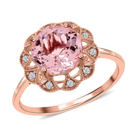 Luxoro 14K Rose Gold AAA Pink Morganite and G-H I2 Diamond Floral Ring 2.60 ctw