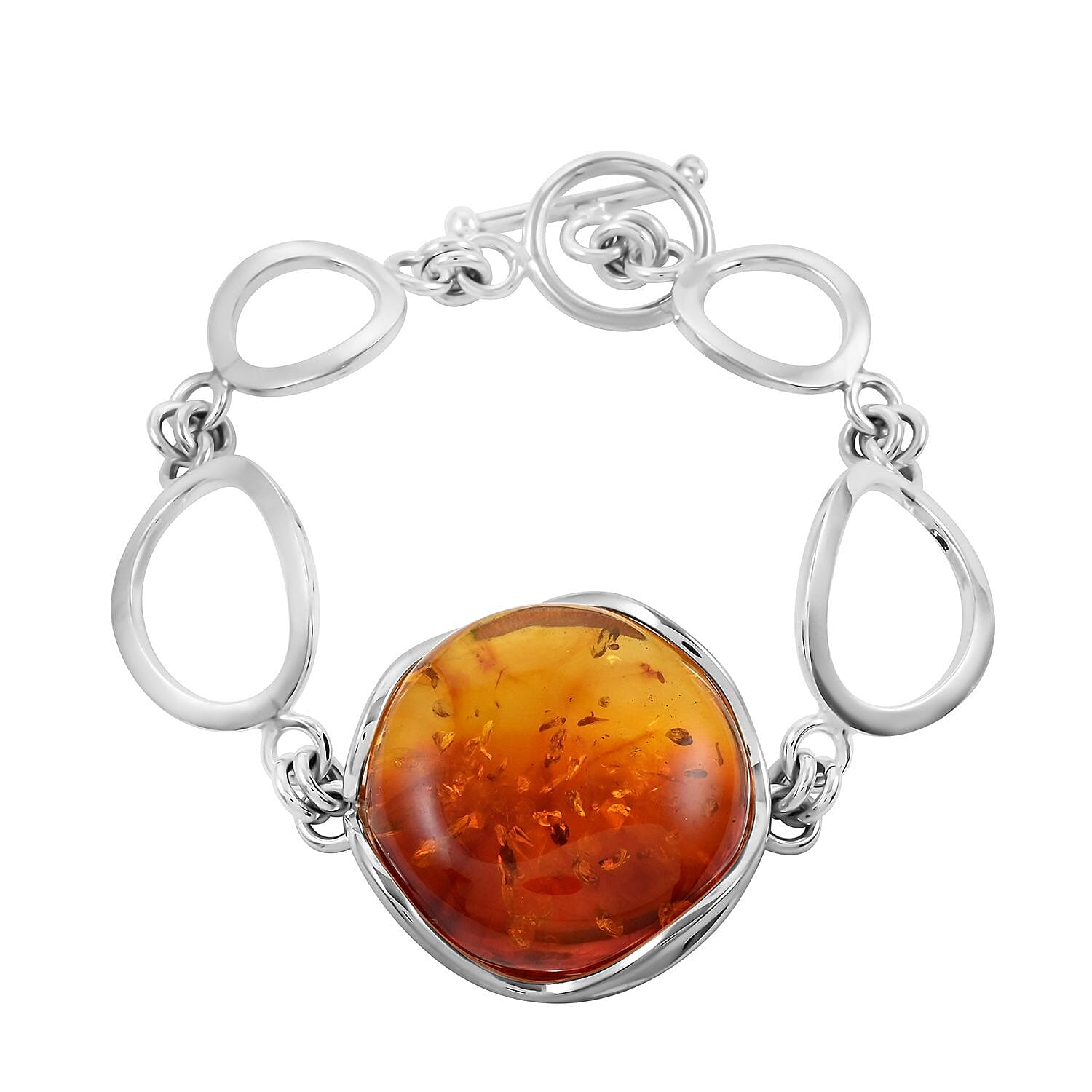 Baltic Amber Toggle Clasp Round Bracelet in Sterling Silver (7.50 In) 9 Grams