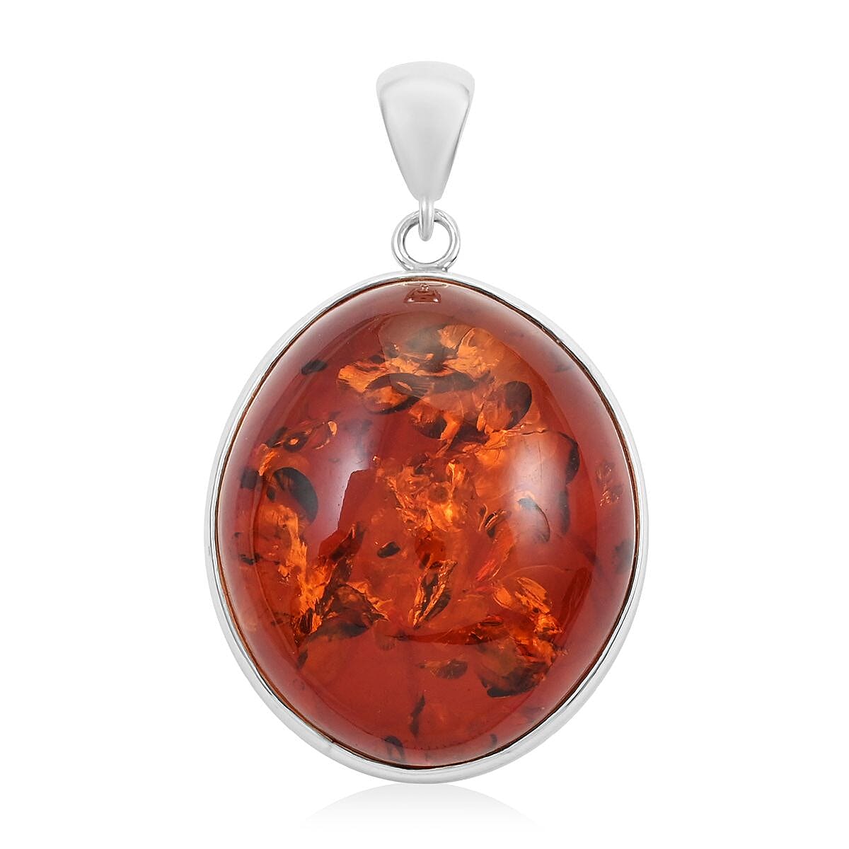 Baltic Amber Round Pendant in Sterling Silver 8.8 Grams