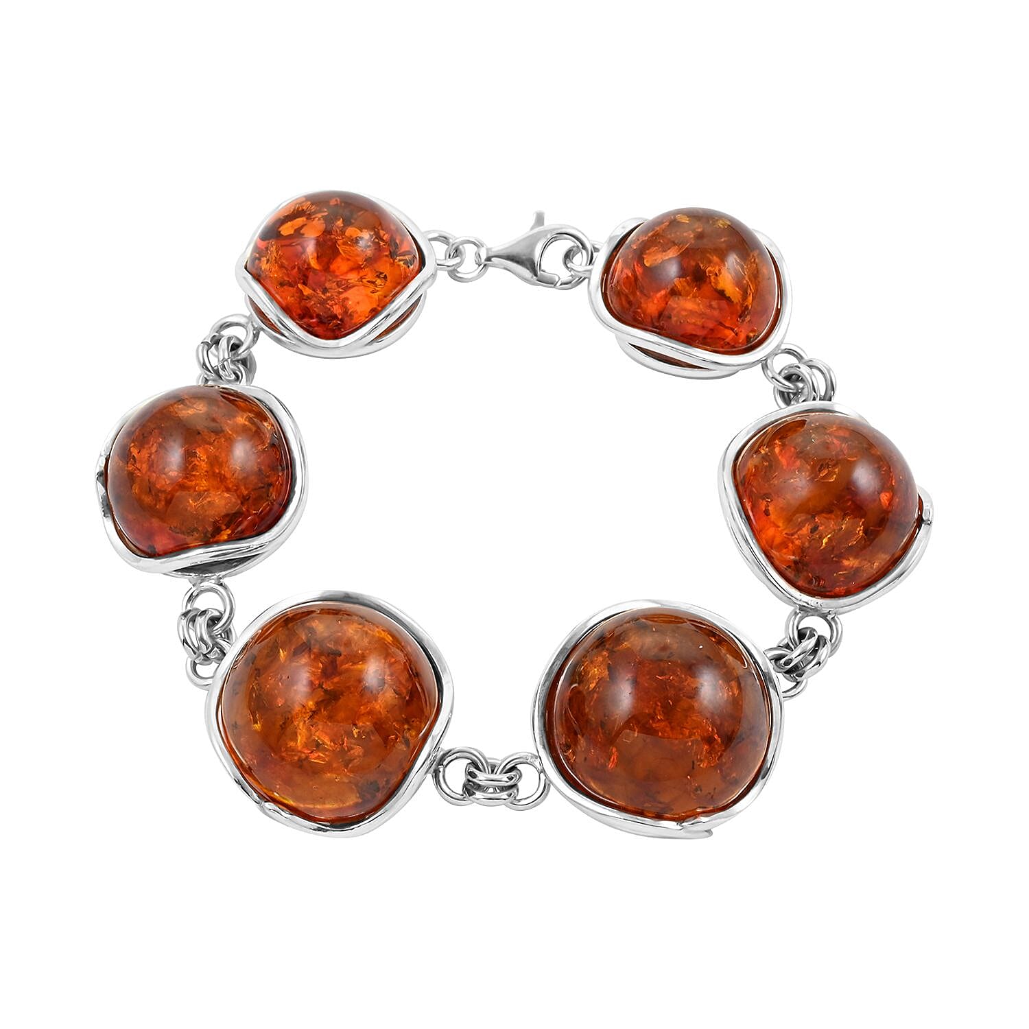 Baltic Amber Rounded Bracelet in Sterling Silver (8.25 In) 41.30 Grams