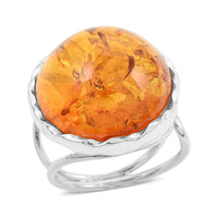 Baltic Amber Round Ring in Sterling Silver
