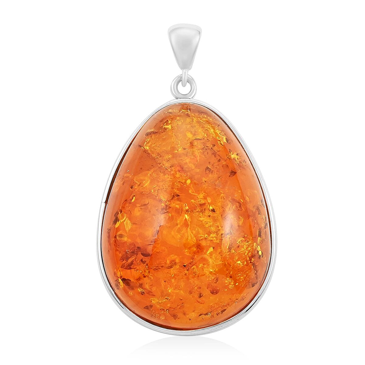 Baltic Amber Tear Drop Pendant in Sterling Silver