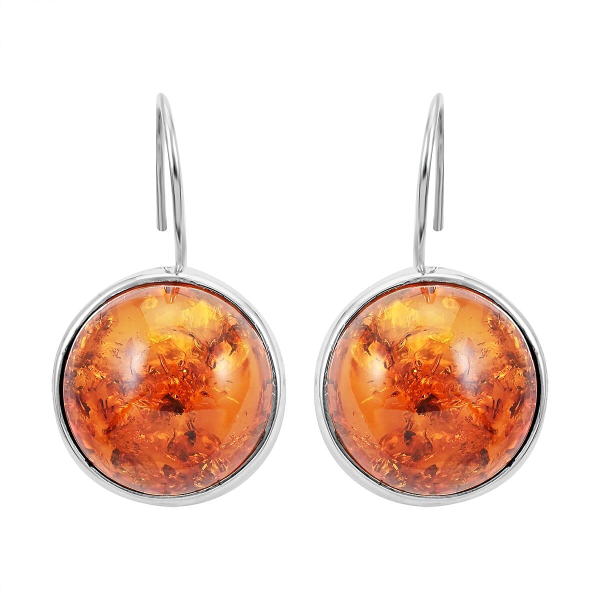 Baltic Amber Round Cab Earrings in Sterling Silver