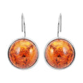Baltic Amber Round Cab Earrings in Sterling Silver - Sticky add to cart bar