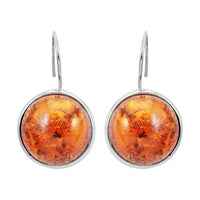 Baltic Amber Round Cab Earrings in Sterling Silver