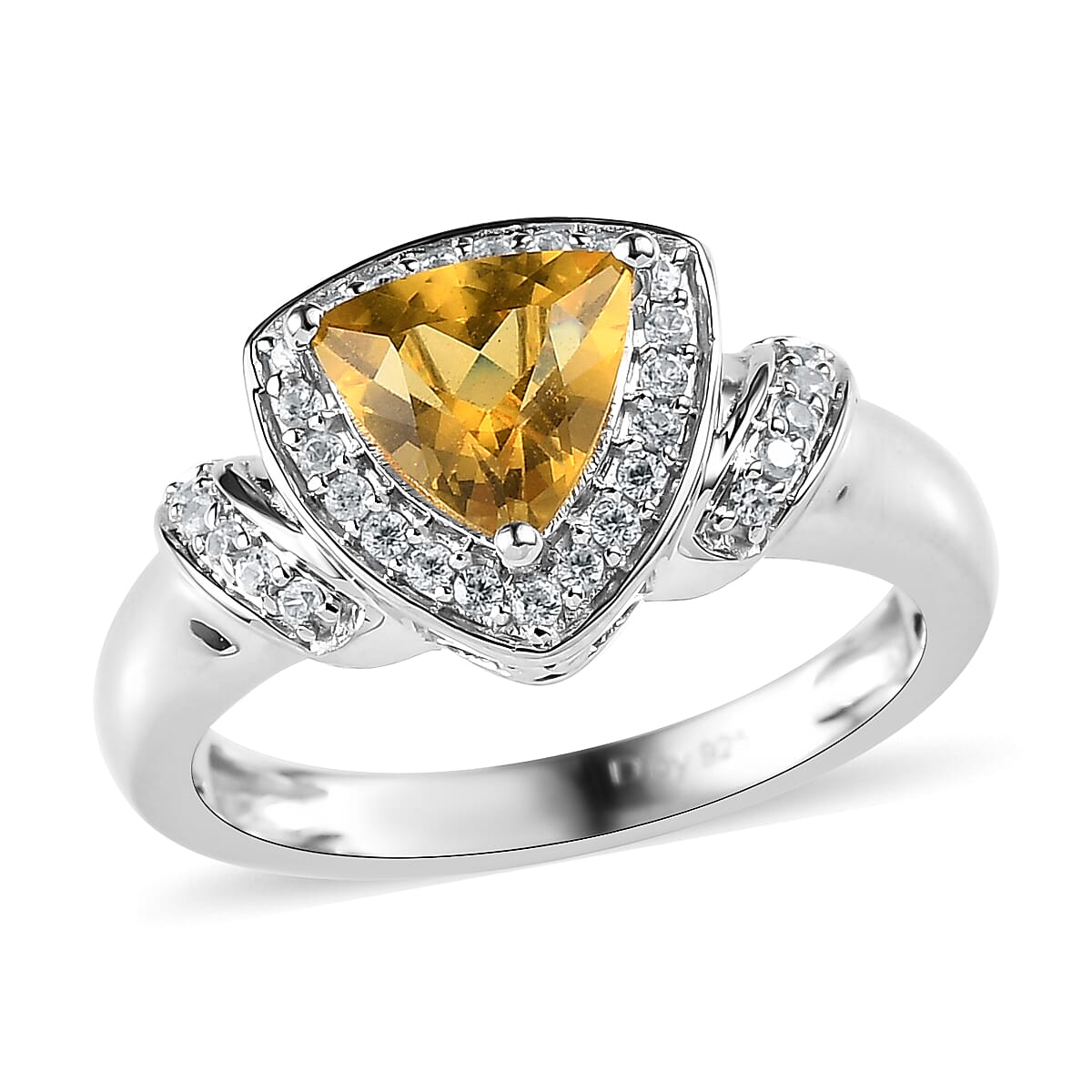 Premium Brazilian Heliodor and White Zircon Ring in Platinum Over Sterling Silver (Size 6.0) 1.25 ctw
