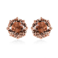 Morganique Quartz (Triplet) Stud Earrings, Solitaire Stud Earrings, Triplet Quartz Studs, Vermeil Rose Gold Over Sterling Silver Earrings 7.85 ctw