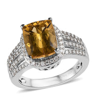 Premnium Brazilian Heliodor and Moissanite Ring in Platinum Over Sterling Silver 3.50 ctw