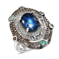 GP Celsteial Dreams Collection Blue Star Sapphire (DF), Multi Gemstone Ring in Platinum Over Sterling Silver (Size 10.0) 7.35 ctw - Sticky add to cart bar