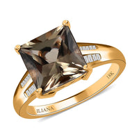 Iliana 18K Yellow Gold Princess Cut AAA Turkizite and G-H SI Diamond Ring 4.50 ctw 4.40 Grams