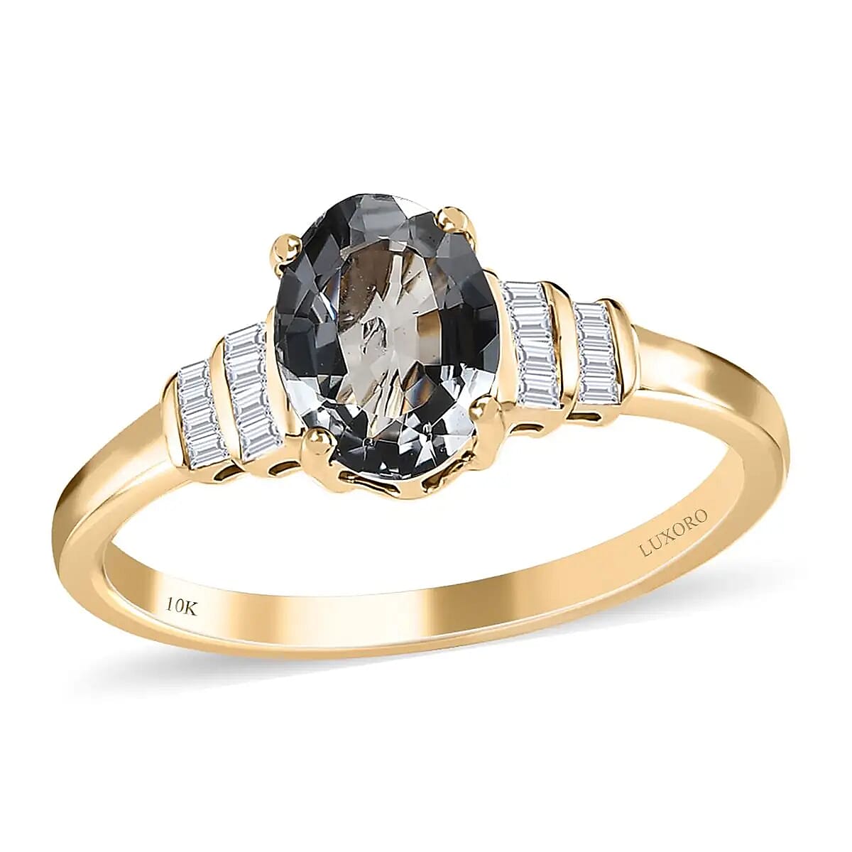 Luxoro 10K Yellow Gold AAA Gray Spinel and G-H I2 Diamond Ring 1.40 ctw