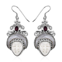 Bali Legacy Carved Bone and Multi Gemstone Earrings in Sterling Silver 4.60 ctw