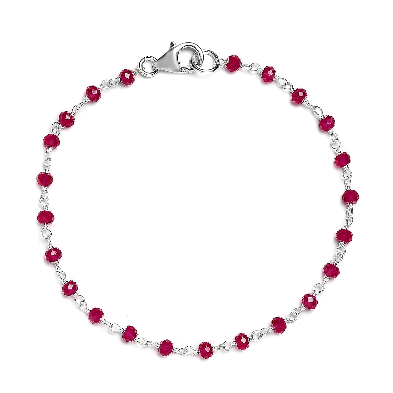 Niassa Ruby (FF) Beaded Bracelet in Sterling Silver (7.25 In) 6.00 ctw