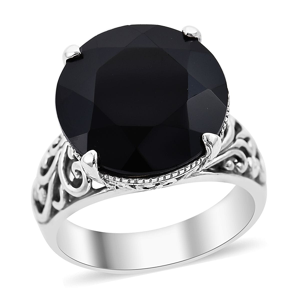 Bali Legacy Thai Black Spinel Floral Heart Ring in Sterling Silver (Size 10.0) 11.00 ctw