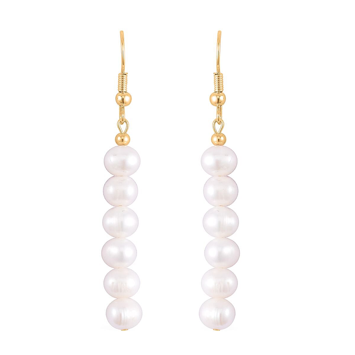 White Freshwater Pearl 5-7mm Dangle Earrings in Goldtone
